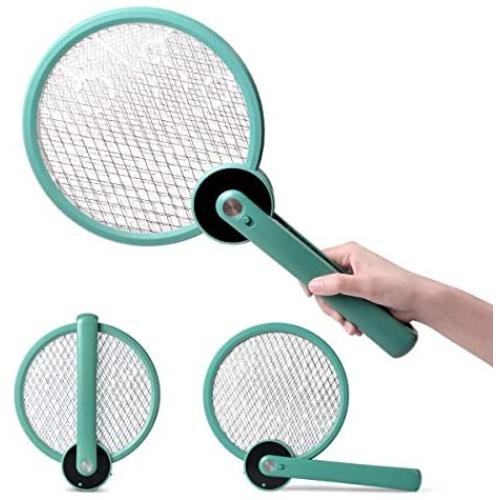 Electric Bug Zapper Fly Swatter Mosquito Killer, 2 in 1 Foldable USB Rechargeable Insect Killer with LED Lighting 3 Layers Safety Mesh for Indoor, Travel, Camping