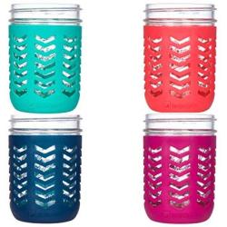 JarJackets Silicone Mason Jar Protector Sleeve - Fits Ball, Kerr 16oz (1 pint) WIDE-Mouth Jars | Package of 4 (Multicolor) …