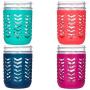 JarJackets Silicone Mason Jar Protector Sleeve - Fits Ball, Kerr 16oz (1 pint) WIDE-Mouth Jars | Package of 4 (Multicolor) …