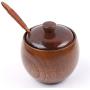 EOPER Natural Wood Spice Jar Salt Box Spoon Condiment Container Seasoning Tableware Kitchen Cruet