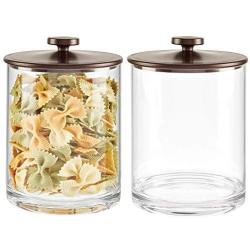 mDesign Modern Round Kitchen Countertop Storage Organizer Canister Jar for Sugar, Flour, Tea, Coffee, Spices, Candy, and Beans, 2 Pack - Clear/Bronze