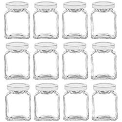 Nakpunar 6 oz 12 pcs Glass Square Jars with White Lids - Cube, straight sided
