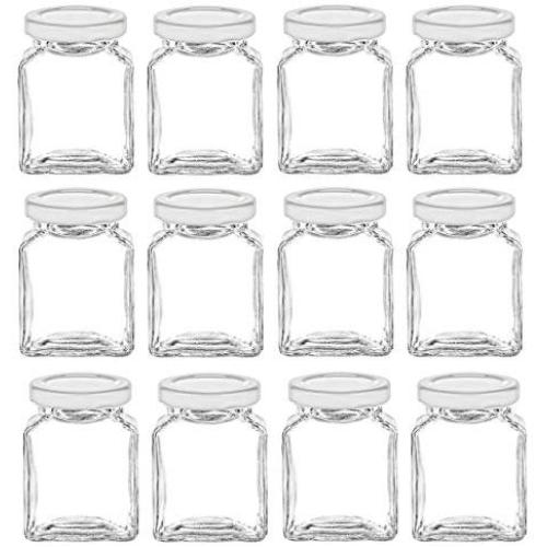 Nakpunar 6 oz 12 pcs Glass Square Jars with White Lids - Cube, straight sided