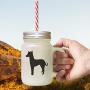 Red Peruvian Hairless Dog Silhouette Frosted Glass Mason Jar With Straw