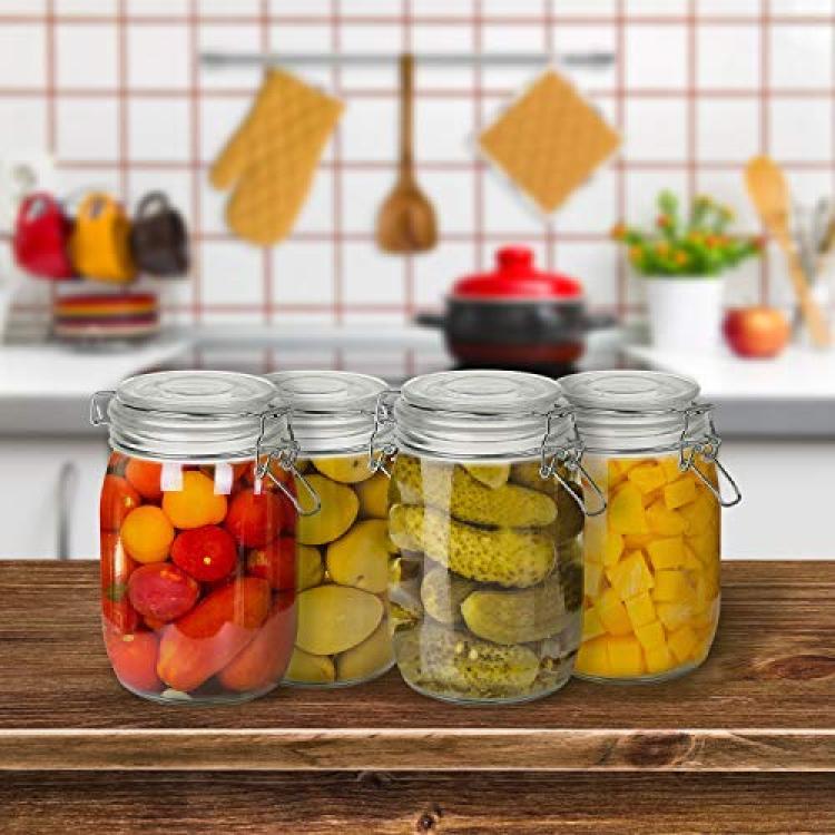 34oz Glass Jars with Airtight Lids, Wide with Leak Proof Rubber Gasket, 8  Pack