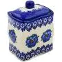 Polish Pottery 4?-inch Jar with Lid (Blue Flower Halo Theme) Signature UNIKAT + Certificate of Authenticity