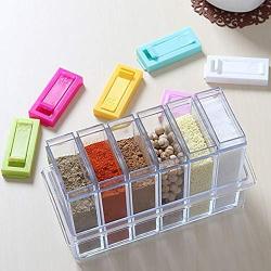 Seasoning Box with Member, Transparent Plastic Cruet Versatile Preserving Jars Pack of 6 with Tray-A
