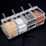 Mydio Clear Seasoning Rack Spice Pots - 4 Piece Acrylic Storage Container Condiment Jars - Cruet with Cover and Spoon