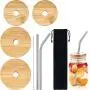 4 Pieces Jar Lids include 2 Wide Mouth Jar Lids with Straw Hole, 2 Regular Mouth Jar Lids with Straw Hole and 2 Reusable Stainless Steel Straw, Cleaning Brush and Bag for Drinking