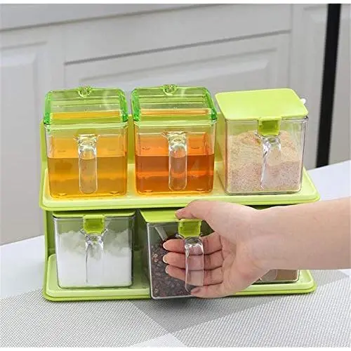 CSPFAIRY 6 Squares Double Layer Spice Box Jars Seal Multifunction Seasoning Box Outdoor Camping Split Type Seasoning Tank Combination CSPFAIRY 6 Squares Double Layer Spice Box Jars Seal Multifunction Seasoning Box Outdoor Camping Split Type Seasoning Tank Combination