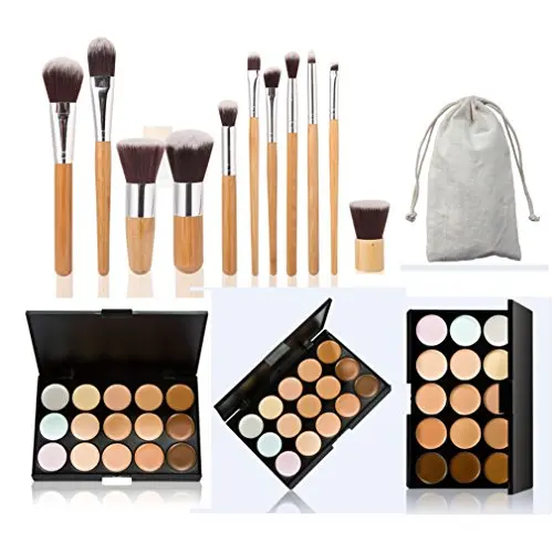 Kit de Maquillage Pure Vie 15 Couleurs : Crème Contouring et Highlighting, Correcteur Caméléon + Poudre Fond de Teint, Correcteur et 11 Pinceaux de Maquillage. Kit de Maquillage Pure Vie 15 Couleurs : Crème Contouring et Highlighting, Correcteur Caméléon + Poudre Fond de Teint, Correcteur et 11 Pinceaux de Maquillage.