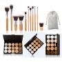 Pure Vie 15 Colors Cosmetics Cream Contour and Highlighting Makeup Kit, Color Correcting Cream Concealer Camouflage Makeup Palette + 11 Pcs Foundation Powder Concealer Eye Shadows Makeup Brushs