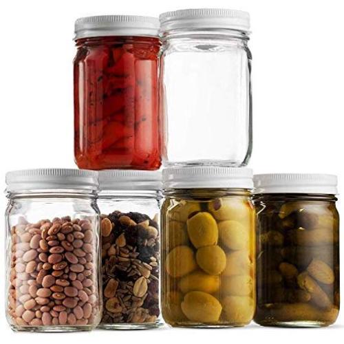 Glass Jars (6 Pack) - 12 Ounce Jam Jelly Metal Airtight Lid Canning Jar Craft and Dry Food Storage Clear