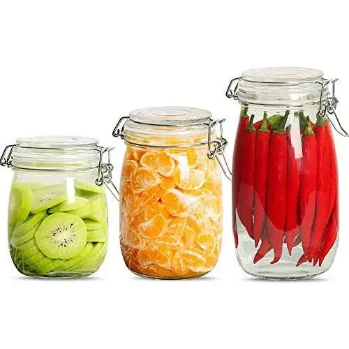 Glasflaschen mit Yl Ly Versiegelung für kleine Haushaltshonig- und Passionsfruchtbehälter, runde Glaskannen-Set, 750ml + 1000ml + 1500ml