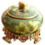 Cookie Jar Ceramic with Lids Airtight, Pottery Food Storage Containers Bpa Free Large for Kitchen Pantry Canisters Bulk Candy Store, 2L (Color : Green-2)