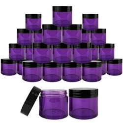 Beauticom 30 Pieces 30G/30ML(1 Oz) Thick Wall Round PURPLE CLEAR Plastic Container Jars with Black Flat Top Lids - Leak-Proof Jar - BPA Free