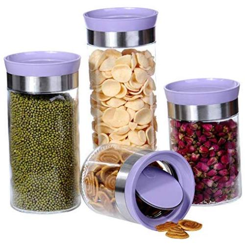 WANGLXST Airtight Food Storage Container Set, Storage Jar, Pantry Durable Seal Pot Cereal Storage Containers Dry Foods Liquids Clear Containers Box, Purple