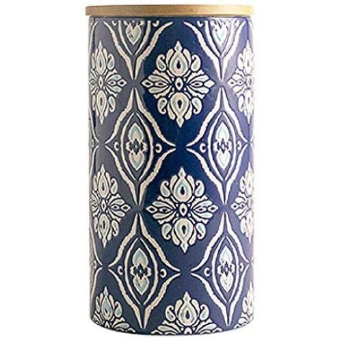 Cookie Jar Ceramic with Lids Airtight, Pottery Food Storage Containers Bpa Free Large for Kitchen Pantry Canisters Bulk Candy Store, 1.2L (Color : Blue-1)