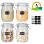 Bouteilles en verre de rangement pour cuisine, boîtes hermétiques 32oz avec couvercle rabattable, parfaites pour la conservation, les céréales, les pâtes, le sucre, les haricots (étiquettes & marqueur à craie) - Jeu de 4