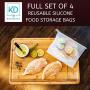 Silicone Food Storage Bags - Set of 4 - Reusable Silicon Freezer Bag - Ziplock Plastic Baggie Alternatives - Ziptop Sandwich, Lunch, Snack, Kitchen Baggies - Large Reuseable Containers for Camping