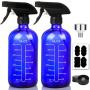 16oz Cobalt Blue Glass Spray Bottles with Measurements - Empty Reusable Refillable Container with Funnel and Labels for Mixing Essential Oils, Homemade Cleaning Products(2 Pack)