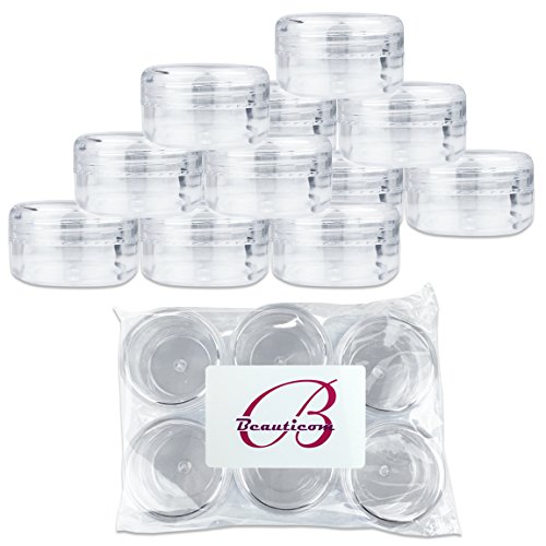 (Quantity: 12 Pieces) Beauticom 15G/15ML (0.5oz) Round Clear Jars with Screw Cap Lid for Powdered Eyeshadow, Mineralized Makeup, Cosmetic Samples - BPA Free