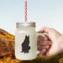 Maroon Maine Coon Cat Silhouette #1 Frosted Glass Mason Jar With Straw