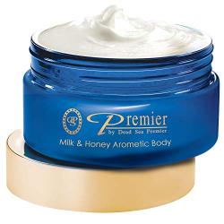 Premier Dead Sea Aromatic Body Butter- Milk and Honey, anti aging skin care, moisturizer, hydrating shea butter, stretch mark cream, firming, age spots, neck & Décolleté, lightweight & silky, 5.95Fl.oz