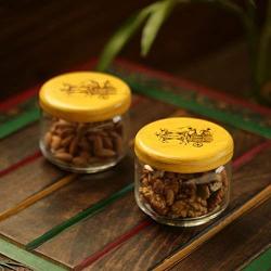 ExclusiveLane ‘Beaming Warli’ Hand-Painted Snacks Jar Set In Glass & Wood -Cookie Jar Containers Spice Storage Canisters Kitchen Box Tableware Serveware