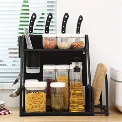 2 Tier Kitchen Spice Rack, Countertop Standing Corner Shelf Removable Seasoning Organizer Jars Bottle Storage, Black