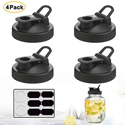 Mason Jar Lids - 4 Pack Wide Mouth Mason Flip Caps Seal Storage with Easy Pour Spout Reusable and Leak-Proof - for Drinking, Pouring and Storing for Mason/Ball/Canning Jars (Jars not Included)-Black