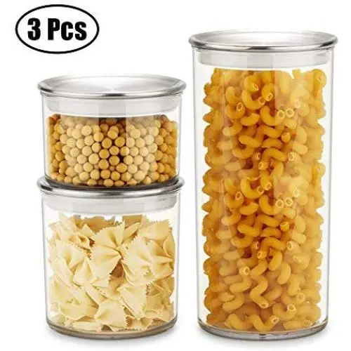 Lot de 3 Pots en Plastique Transparent avec Couvercles en Acier Inox – Contenants pour Épices, Herbes, Denrées Secs, Arachides, Bonbons et Poudres Lot de 3 Pots en Plastique Transparent avec Couvercles en Acier Inox – Contenants pour Épices, Herbes, Denrées Secs, Arachides, Bonbons et Poudres
