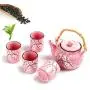 Keramik Teekanne Set 850ml Edelstahl-Filter, 4 Tassen, Wasserbehälter, grüne Jasminblüten, Schwarztee, Kaffee, Milch, für Wohnzimmer, Teeliebhaber, Rosa