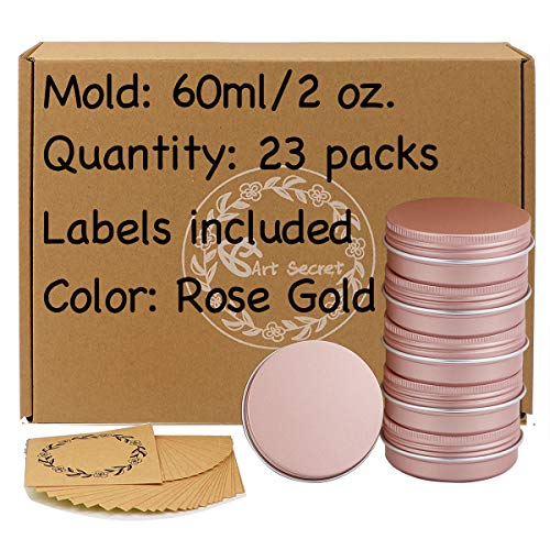 Screw Top Aluminum Tin Jars Tins Empty Container with Screw Lid and Blank Marking Labels (2 oz Pack of 23 Rose Gold)