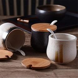 Korean Style Vintage Ceramic Seasoning Jar with Lid Spoon Kitchen Simple Snacks Storage Tank Nordic Coffee Tea Storage Can,2