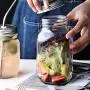 Glasbehälter mit Stroh-Canner, Glashaue für Smoothies, mit Deckeln zum Trinken und Lagern, wiederverwendbarer Behälter für Saft, Milch, Großpackungen, Kaffee, runder und quadratischer Glasbehälter (Set 1)