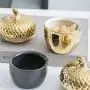 Goldene Keramik-Töpfe für Zucker, Spezia, Nuss & Schmuck – Hausdeko, Tischaufsatz, Lagerbehälter, Haselnuss-Kegel, Pinien Kegel.