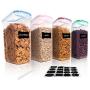Vtopmart Cereal Storage Container Set, BPA Free Plastic Airtight Food Storage Containers 135.2oz for Cereal, Snacks and Sugar, 4 Piece Set Cereal Dispensers with 24 Chalkboard Labels