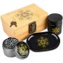 Stash Box Combo - Accessories Kit, Locking Wooden Box with Grinder, Rolling Tray, Smell Proof Glass Jar, Bamboo Box with Lock (Metatrons Cube)