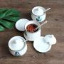 Kitchen seasoning box/Ceramic Combination Condiment Storage Container with Tray Salt Pepper Combo Spice Jars Box (Color : B)