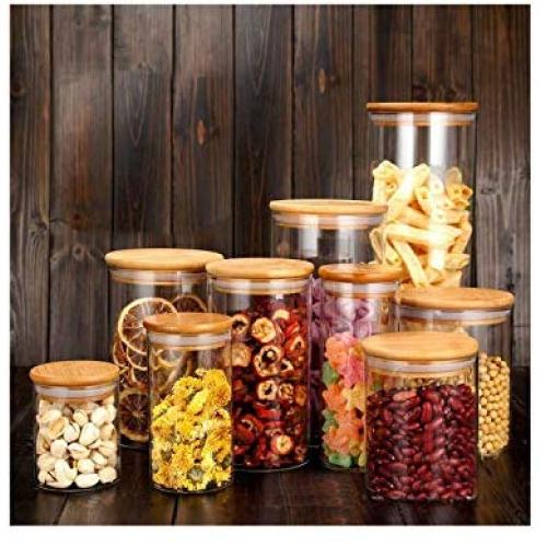 Food Storage Bottles Glass Jar Sealed Cans with Cover Large Capacity Cereals Candy Jars Tea Box,6.5X8Cm 1 Piece