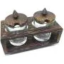 Bol en verre de la forme d’une cuillère à café avec couvercle en bois, support pour crème et lait, temps du café K012 Bol en verre de la forme d’une cuillère à café avec couvercle en bois, support pour crème et lait, temps du café K012