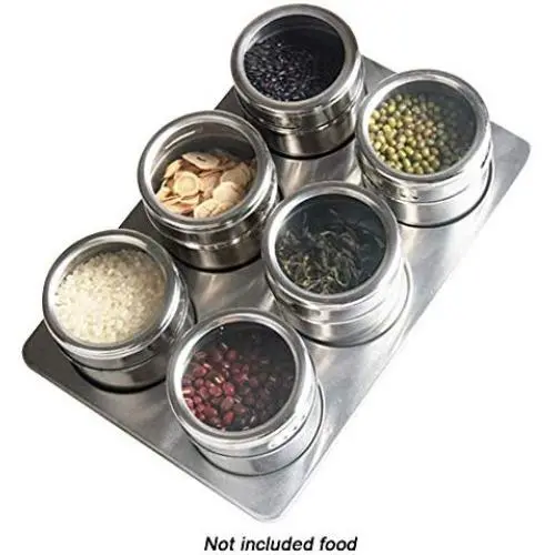 6pcs/set Magnetic Spice Jars, Stainless Steel Spray Spice Bottles Salt Condiment Set, Multi-Purpose Round Storage Spice Rack Set For Home Restaurant etc 6pcs/set Magnetic Spice Jars, Stainless Steel Spray Spice Bottles Salt Condiment Set, Multi-Purpose Round Storage Spice Rack Set For Home Restaurant etc
