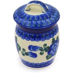 Polish Pottery Jar with Lid 4-inch Blue Poppies