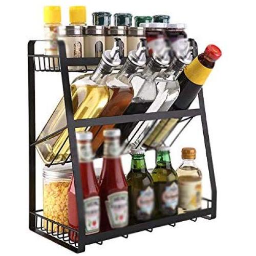 Spice Rack, Convenient Finishing Kitchen Sauce Rack Kitchen Storage Racks Black Three-layer Sauce Bottle Jar Seasoning Rack Kitchen Storage Rack (Color : Black, Size : Square bottom)