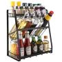 Spice Rack, Convenient Finishing Kitchen Sauce Rack Kitchen Storage Racks Black Three-layer Sauce Bottle Jar Seasoning Rack Kitchen Storage Rack (Color : Black, Size : Square bottom)