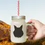 Hot Pink Maine Coon Cat Head Silhouette Frosted Glass Mason Jar With Straw