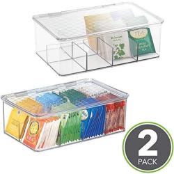 mDesign Stackable Plastic Tea Bag Holder Storage Bin Box for Kitchen Cabinets, Countertops, Pantry - Organizer Holds Beverage Bags, Cups, Pods, Packets, Condiment Accessories - 2 Pack - Clear