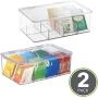 mDesign Stackable Plastic Tea Bag Holder Storage Bin Box for Kitchen Cabinets, Countertops, Pantry - Organizer Holds Beverage Bags, Cups, Pods, Packets, Condiment Accessories - 2 Pack - Clear