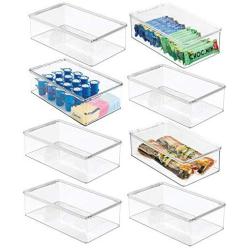 mDesign Plastic Stackable Kitchen Pantry Cabinet, Refrigerator, Freezer Food Storage Bin Box with Lid - Organizer for Fruit, Yogurt, Snacks, Pasta, Cans, Baking Supplies - 8 Pack - Clear